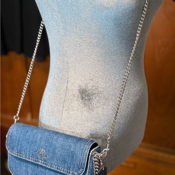 Coach Denim Crossbody Bag with Silver Chain - Picture 2 of 12